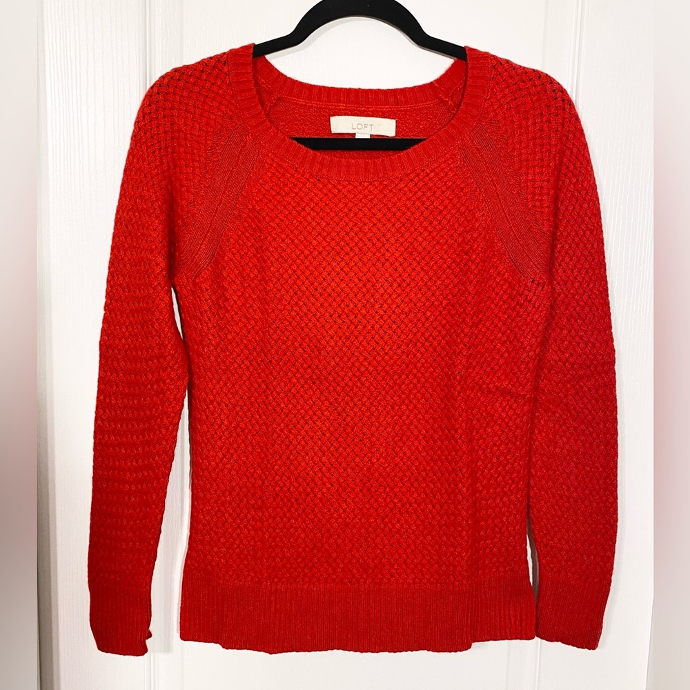 LOFT Basketweave Knit Wool Rabbit Hair Blend Sweater Red Size Medium